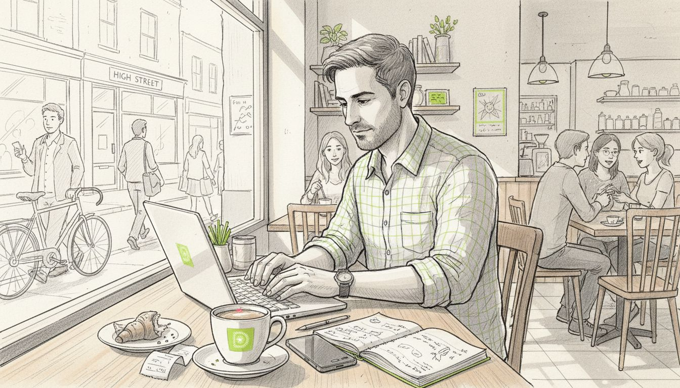 1773680034783_image Small business owner working on laptop in busy cafe